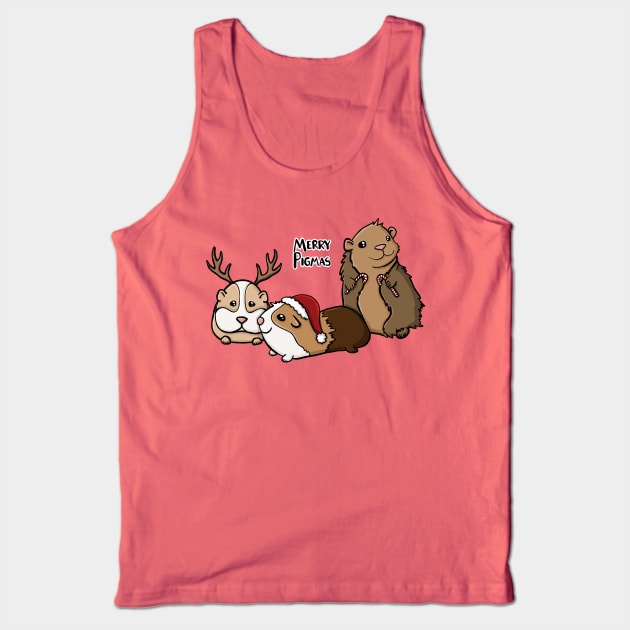 Merry Pigmas Festive Guinea Pigs Digital Illustration Tank Top by AlmightyClaire